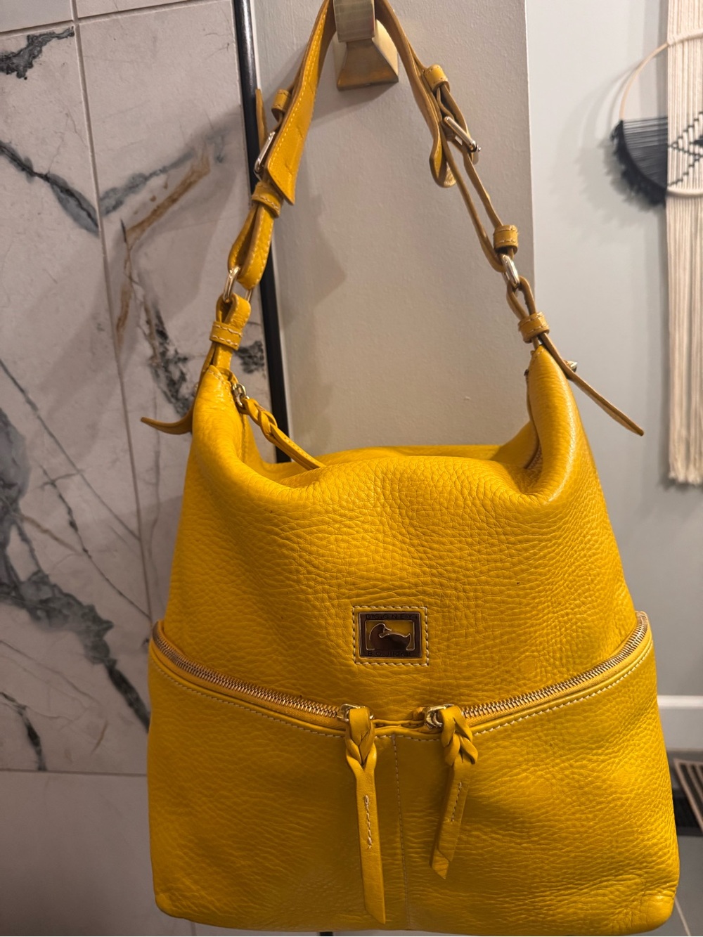 Dooney & Bourke Yellow Pebbled Leather Hobo Shoulder Bag